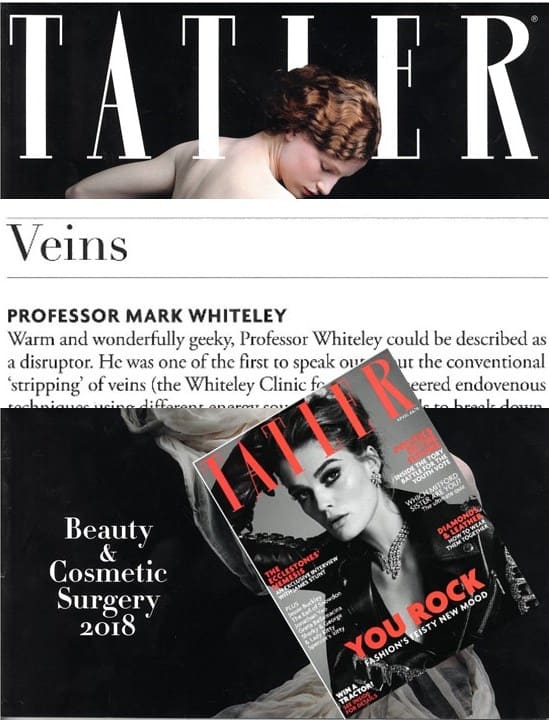 Prof Mark Whiteley Top Doctor for Veins in Tatler Beauty and Cosmetic Surgery Guide 2018