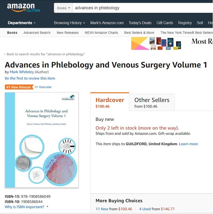 #1 New Release in Vascular - Amazon.com - Advances in Phlebology and Venous Surgery Vol 1 - 09-Jan-2018