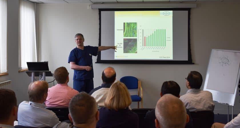 Prof Mark Whiteley lecturing about immunohistochemistry research in varicose veins on The Whiteley Clinic Angiodynamics course 19-20 May 2016