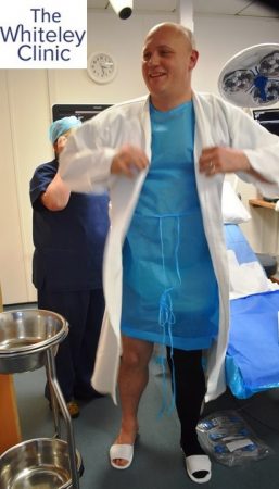 Richard Sutton immediately after endovenous microwave varicose veins treatment at The Whiteley Clinic &ndash; The first case in UK 15 February 2019