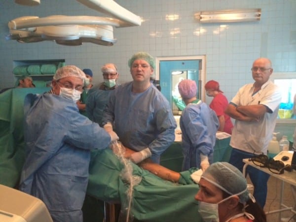 Prof Mark Whiteley operating with EVLT Venacure at varicose vein workshop in Timisoara 1st Oct 2014