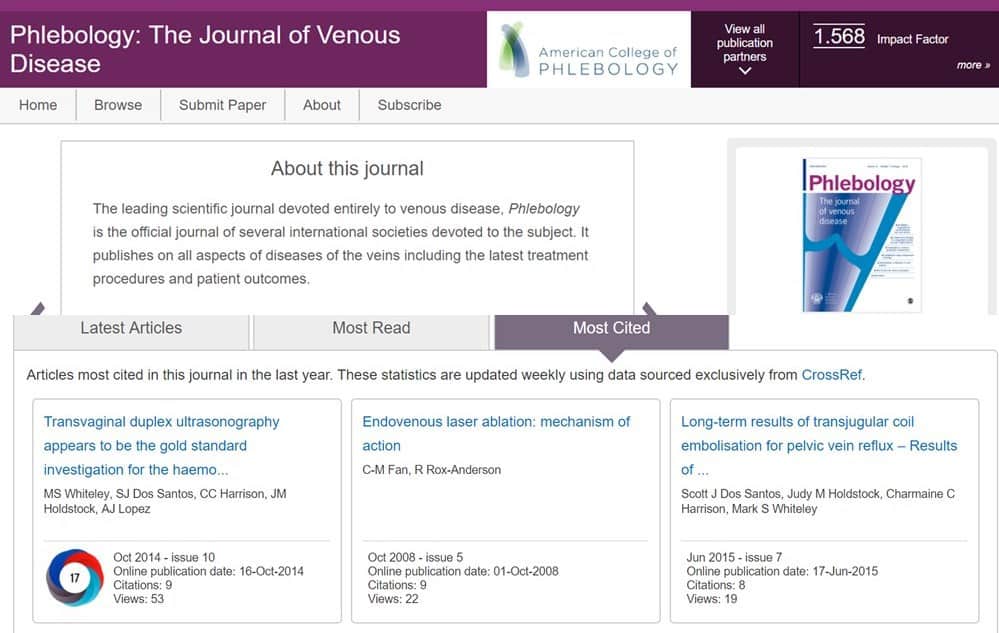 Pelvic congestion and pelvic varicose veins research from The Whiteley Clinic tops most cited articles in Phlebology 12 Feb 2018