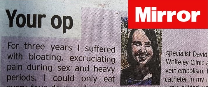 Pelvic Congestion Syndrome Cured The Whiteley Clinic - Heather Scotts Story Mirror on Sunday 9 July 2017