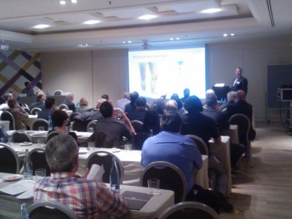 Prof Mark Whiteley lecturing in Barcelona explaining how his research is suggesting the best way to treat varicose veins