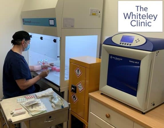 Prof Mark Whiteley working in The Whiteley Clinic research laboratory for venous disease and treatment 6 Feb 2021