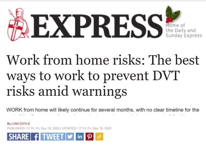 Vein health and problems in lockdown and isolation by Prof Mark Whiteley featured in The Express 18 Dec 2020