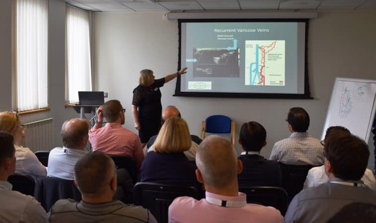 Judy Holdstock lecturing on recurrent varicose veins during The Whiteley Clinic Angiodynamics course 19-20 May 2016