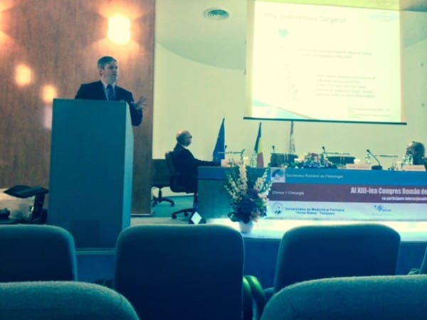 Prof Mark Whiteley lecturing at varicose vein workshop in XIII Romanian Congress of Phlebology Timisoara 1st Oct 2014 lecture
