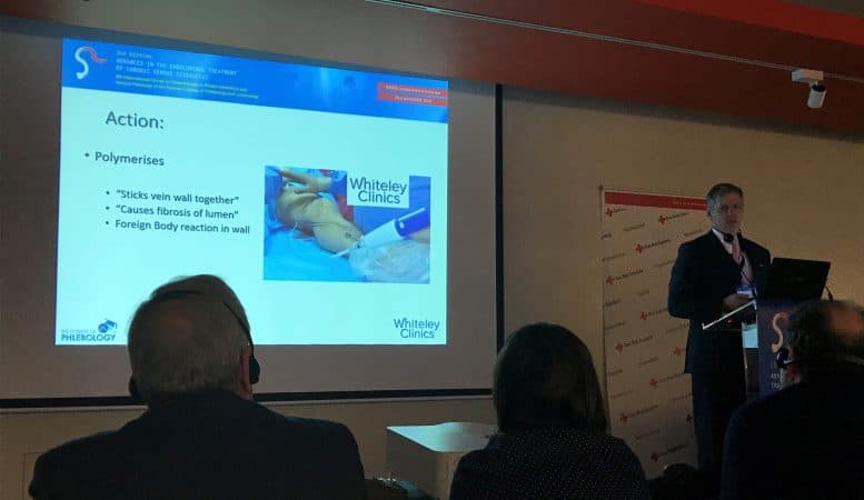 Prof Mark Whiteley giving one of his 4 lectures on varicose veins and pelvic congestion syndrome in Madrid - 23 November 2018