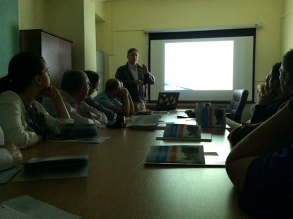 Prof Mark Whiteley operating with EVLT Venacure at varicose vein workshop in Timisoara 1st Oct 2014