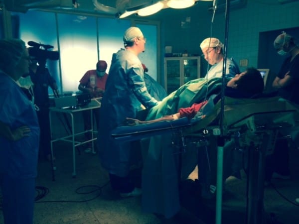 Prof Mark Whiteley, assisted by Dr Horia Roman, performing EVLT for varicose veins live at XIII Romanian Congress of Phlebology Timisoara 1st Oct 2014