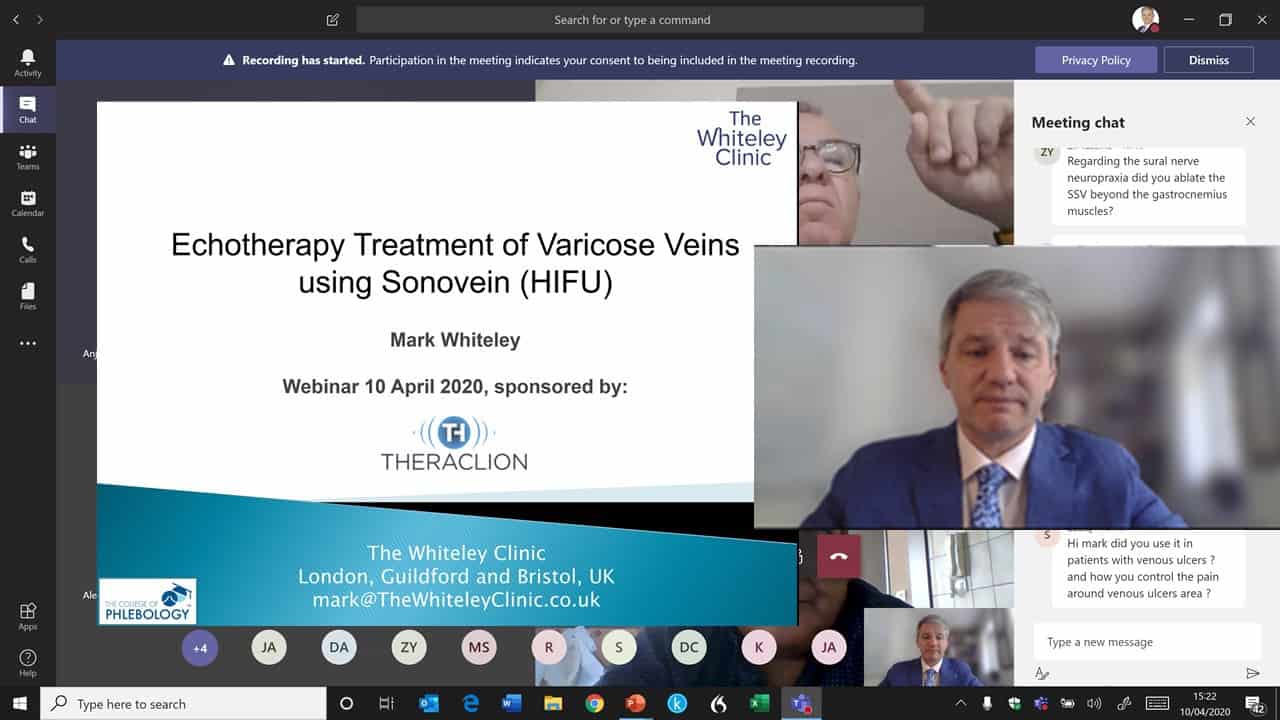 Varicose veins treatment with HIFU Echotherapy Sonovein Covid-19 Webinar 10 April 2020 &ndash; Mark Whiteley