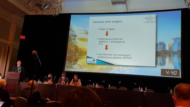 Veith Symposium 18 Nov 2021 Mark Whiteley presenting High Intensity Focused Ultrasound HIFU for varicose veins Sonovein S