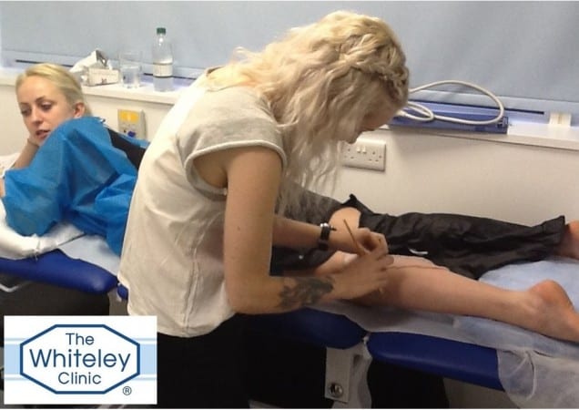 Award winning Marianna Simnett having her leg made up whilst Filming Blue Roses - at The Whiteley Clinic