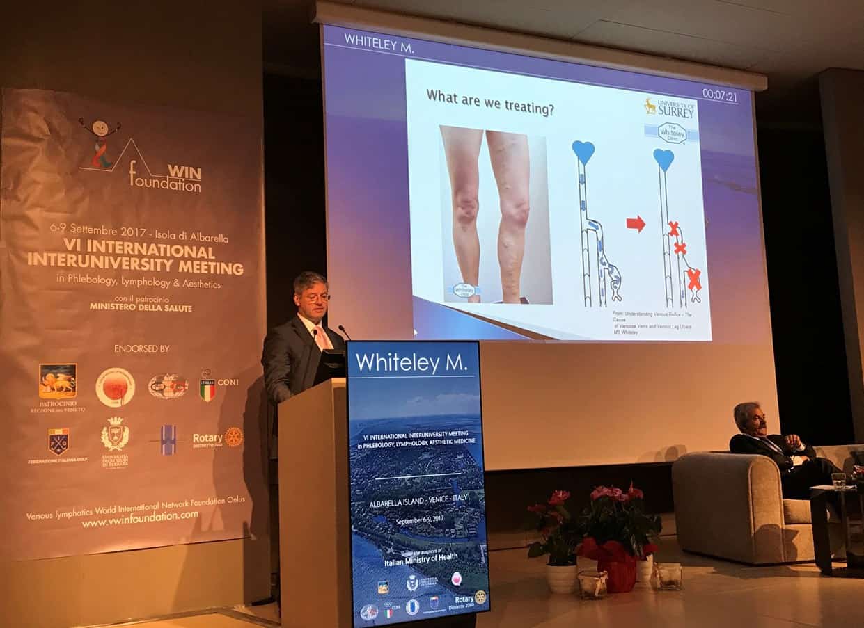 Prof Mark Whiteley lecturing on sclerotherapy laser and radiofrequency varicose veins treatments in Venice Italy September 2017
