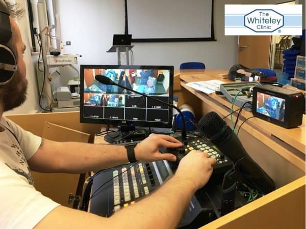 Matt Jago recording and mixing a case of Clarivein for varicose veins at The Whiteley Clinic - filming a back-up for the College of Phlebology 1st International Veins Meeting 15-18 March 2017