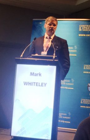 Prof Mark Whiteley lecturing in Paris at CACVS presenting his 15 year results for varicose veins endovenous surgery Jan 2017