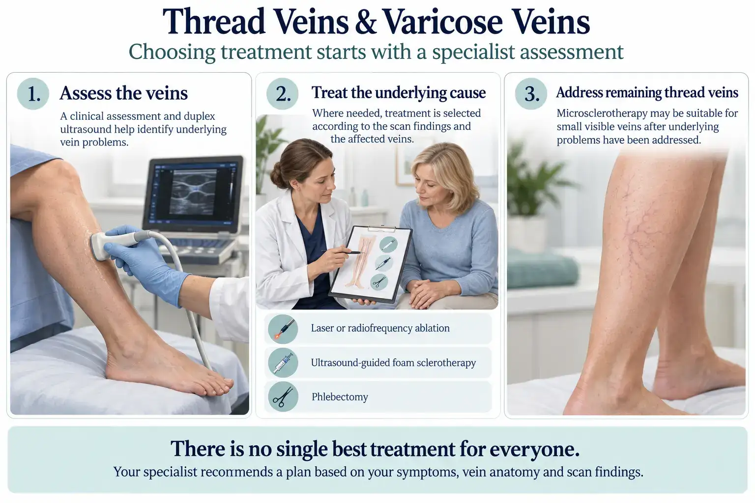 Thread Veins & Varicose Veins<br />Choosing treatment starts with a specialist assessment