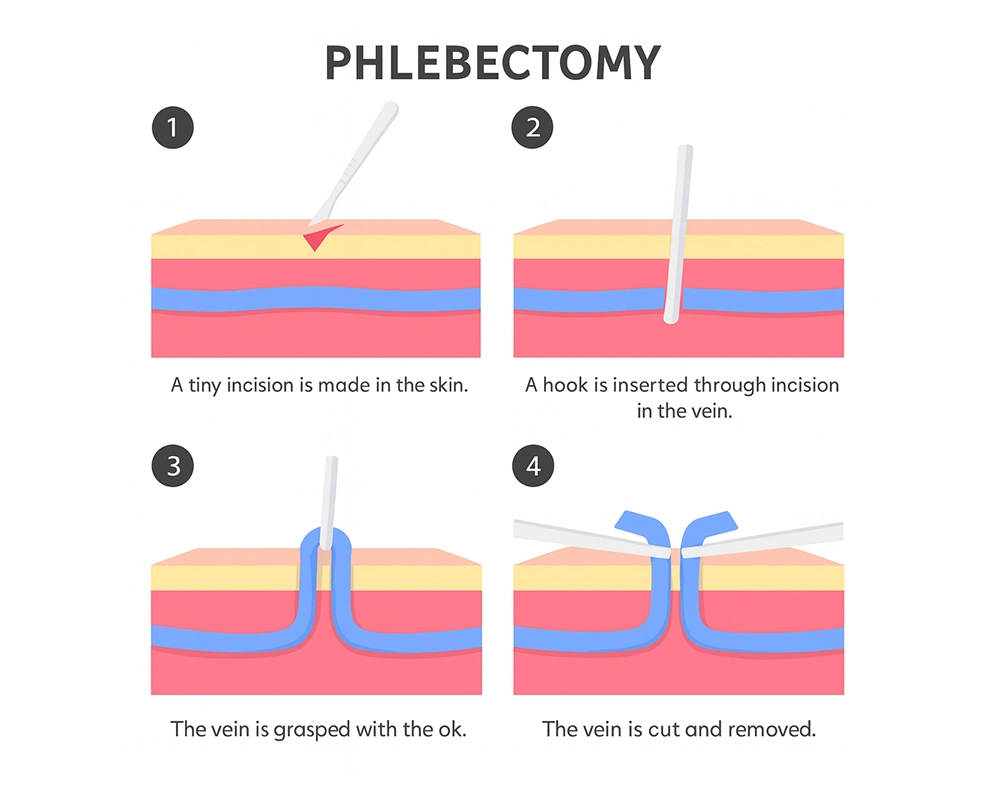 Surgeons design Phlebectomies for superficial veins that protrude on the skin surface.